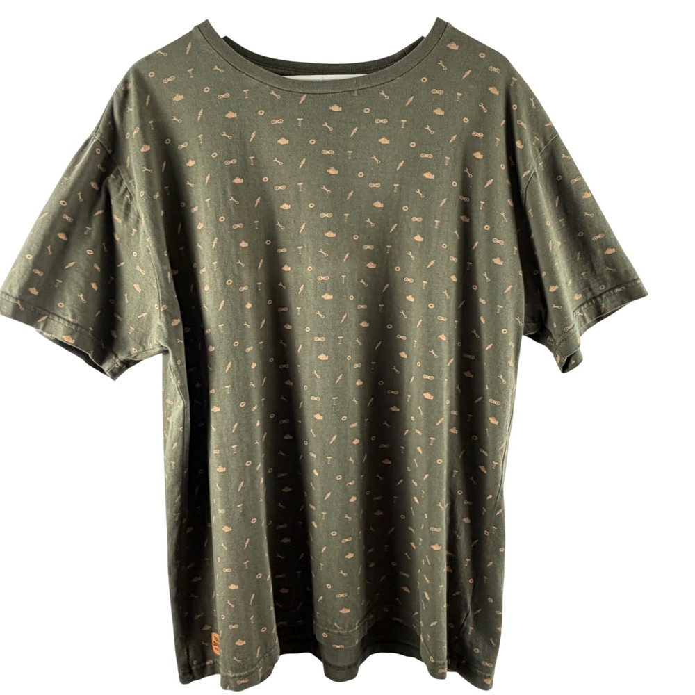 Royal Enfield Mens 3XL Olive Green Motorcycle Parts All Over Print T-Shirt‎